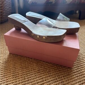 Cult Gaia Clear Strap Wooden Mules